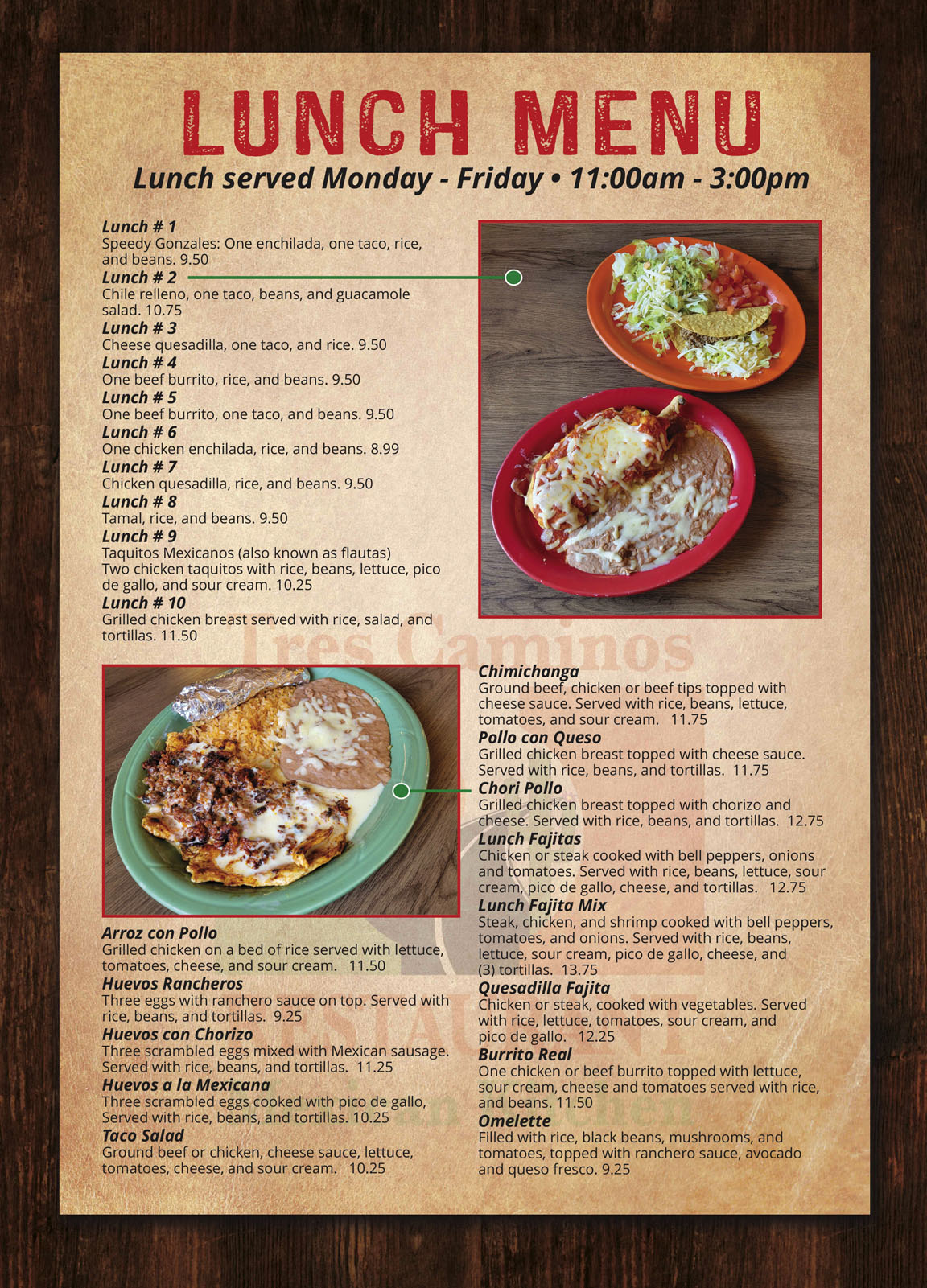 Menu / TRES CAMINOS PONTOON BEACH Restaurant and Mexican Kitchen